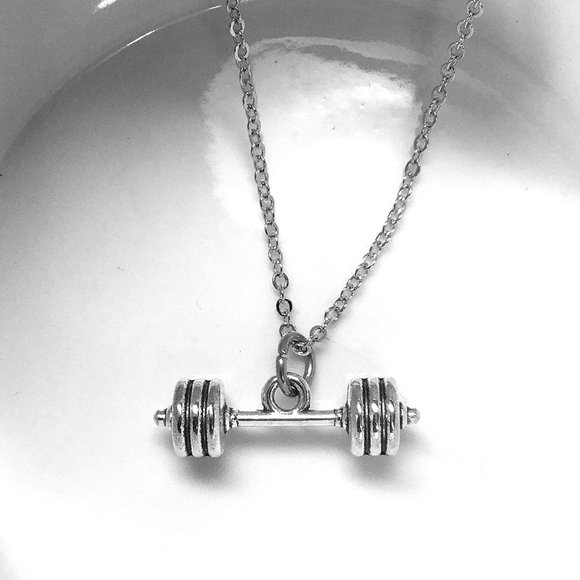 Miniature Barbell Charm Necklace - Picture 1 of 2